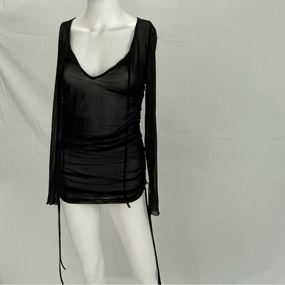 Bathing suit Cover up. Black ruched sides with adjustable strings. See through. - Picture 3 of 3
